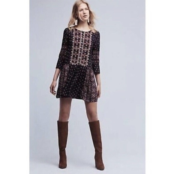 Anthropologie Vanessa Virginia Mini Dress Medium Kaleidoscope Embroidered Boho - Picture 1 of 8
